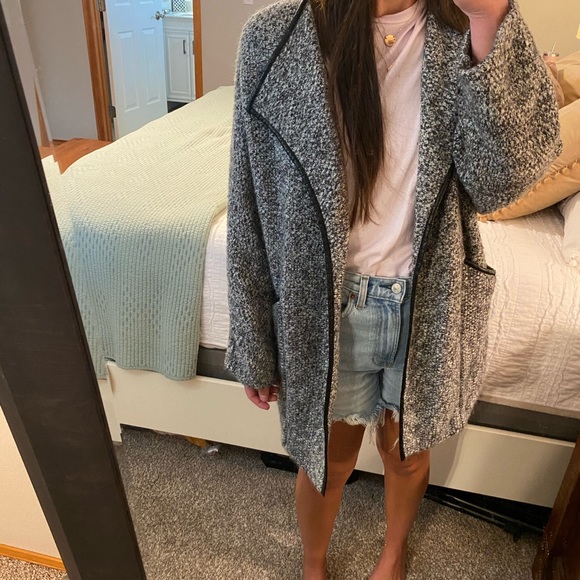 Zara Coat Cardigan with Faux Leather Piping - Picture 5 of 7